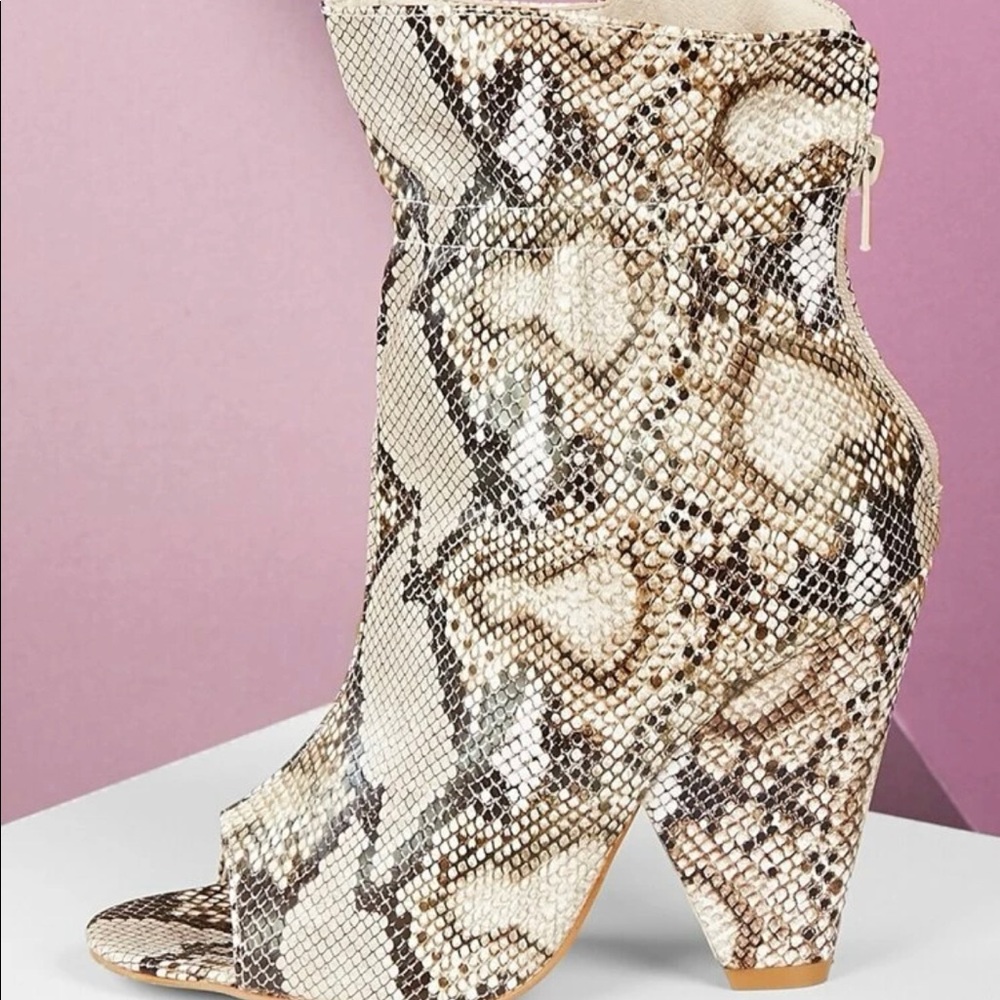 Peep Toe Gather Shaft Cone Heel Snake Booties